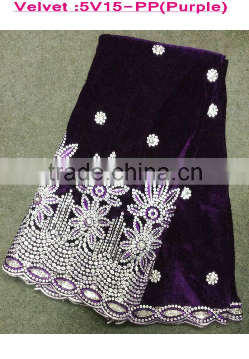 2015 popular style African velvet lace with sequins for girl dresses