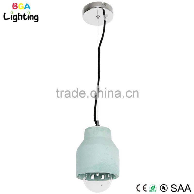 Concrete chandelier lighting with metal ceiling rose and steel wire