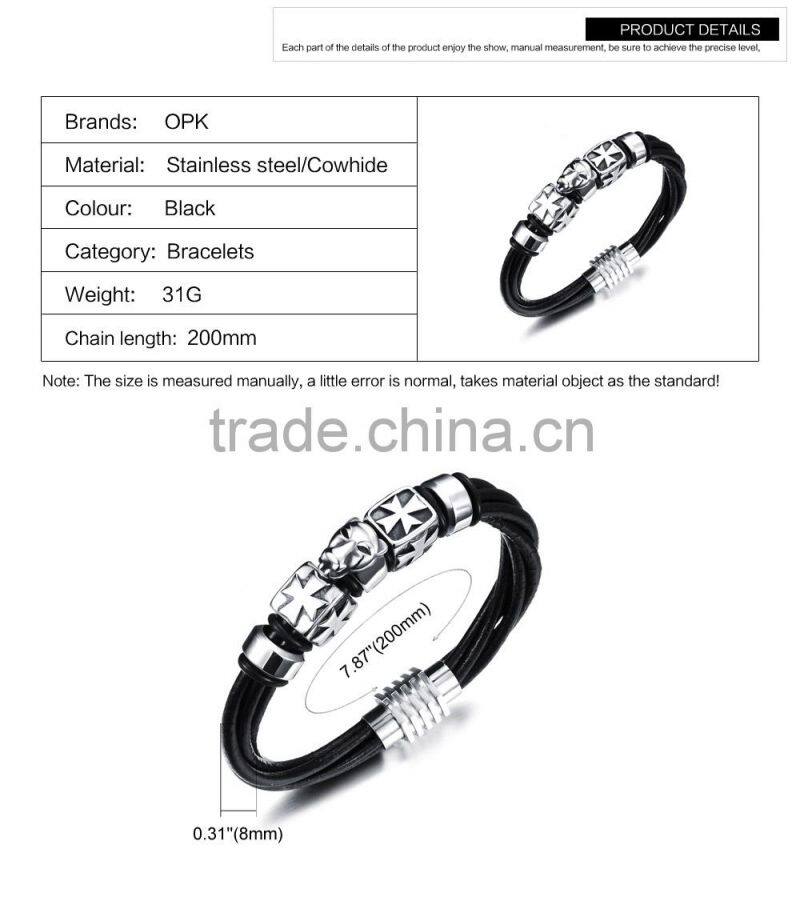 Ally Express Wholesale Bracelet Black Leather Lion Men Bracelet