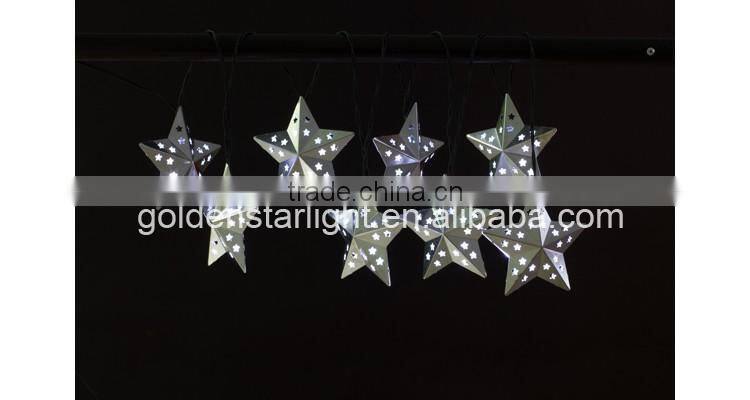 2016 New hot 10 led solar metal star string decoration light