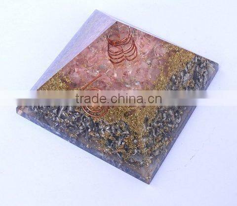 Rose Quartz Orgonite Aluminium Layer Pyramid With Crystal Point : Wholesale Orgonite Products