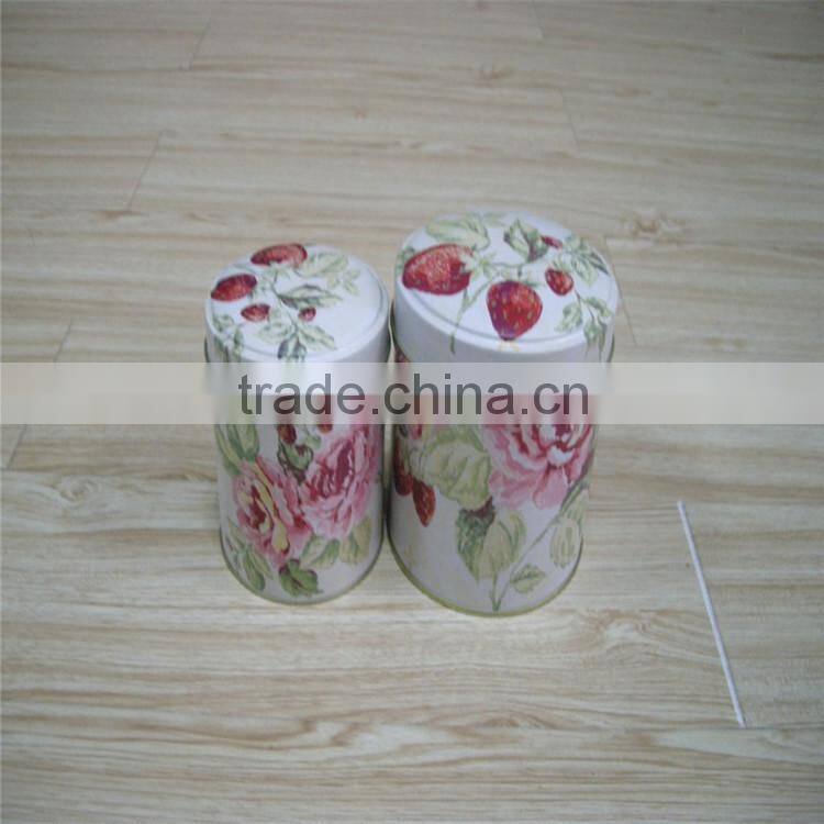 Matte rose pattern round vintage tea tin set