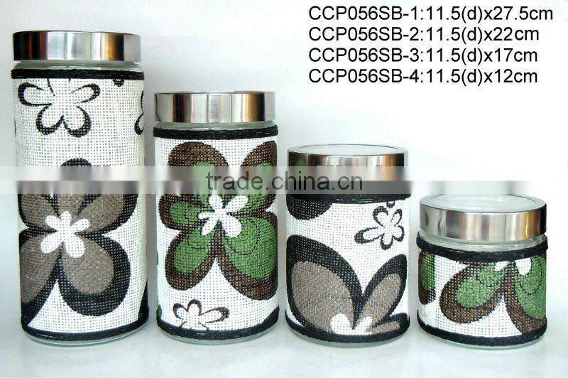 CCP056SB3 4pcs glass jar set with weaved coating