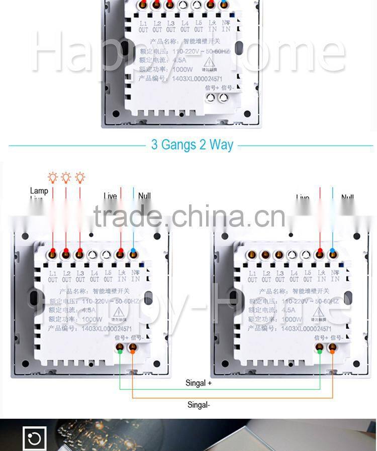 New Wallpad Pink LED Waterproof UK Crystal Glass 110~250V 4 gang 1 way Sensor Touch Screen Light Control Wall Switch