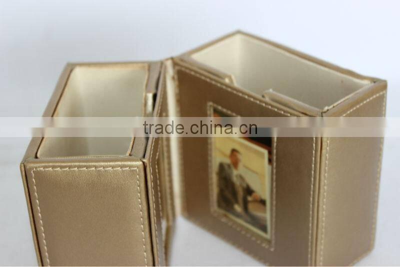 Leather foldable pen holder with photo