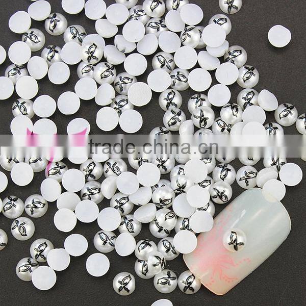 2015 July new nail product semi-circle printing pearl nail art decoration