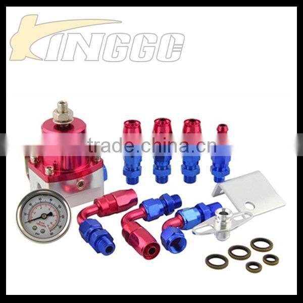 Auto Universal Adjustable Aluminum Fuel Pressure Regulator Kit with hose line kits&Fittings&Gauge