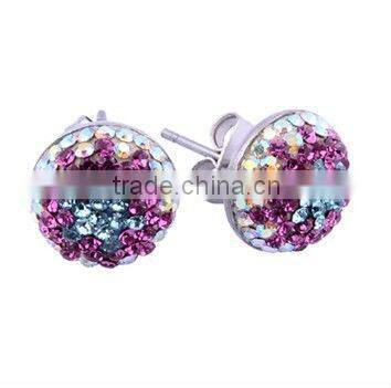 Crystal setting earring Stainless Steel Ear Studs with Aquamarine/Fuchsia/ White Gemstone
