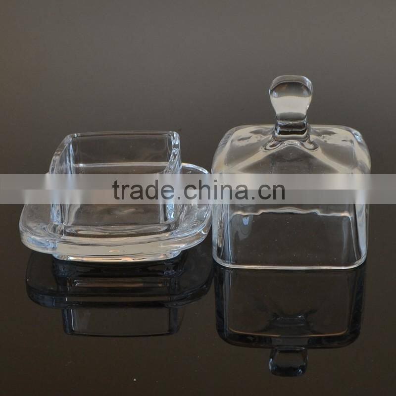 Square Shape Glass Dessert Plate with Saucer Glass Plate with Cover