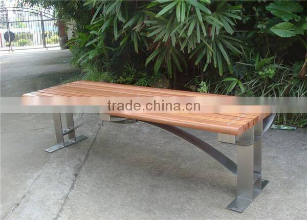 Stainless steel park bench with merbau solid wood bench seating