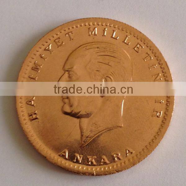 Replica Commemorative gold coin collection 1 oz Turkey fake gold bullion 100 Kurush Ataturk With Thick Gold Plated