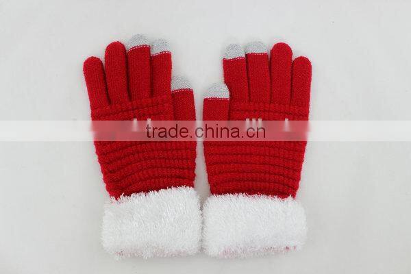 Winter warm touchscreen glove with three conductive fingertips for smart phone