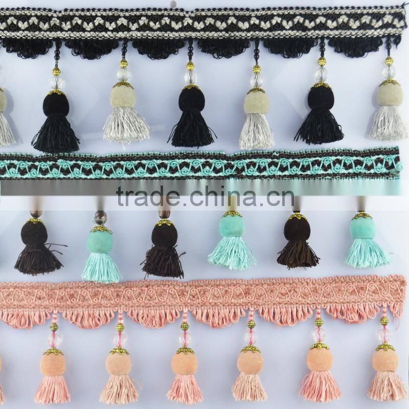 handmade decorative modern elegant red tassel fringe,tassel lace for curtain