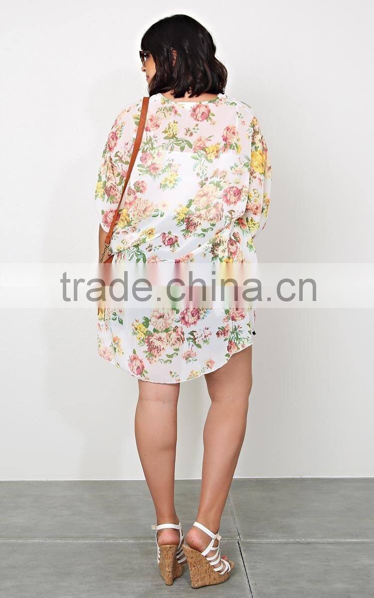 2015 summer plus size, floral print cardigan for fat women - SYK15357