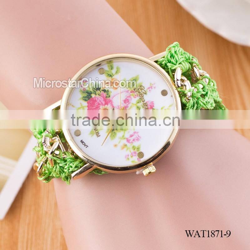 DIY hand made woven chain flowers watch women