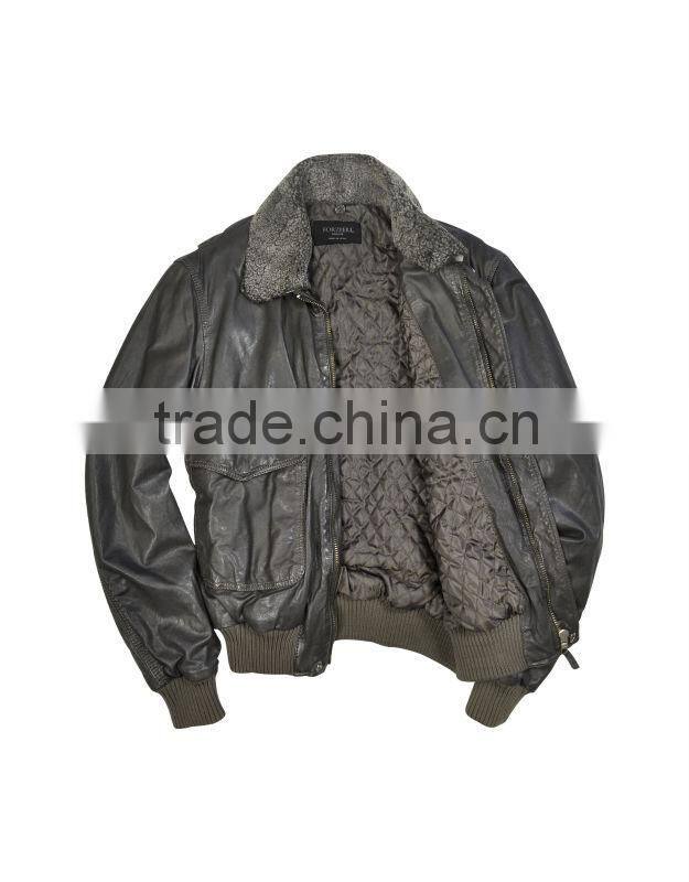 New!Dark Brown,Leather Bomber Jacket,Removable Sheepskin Collar!