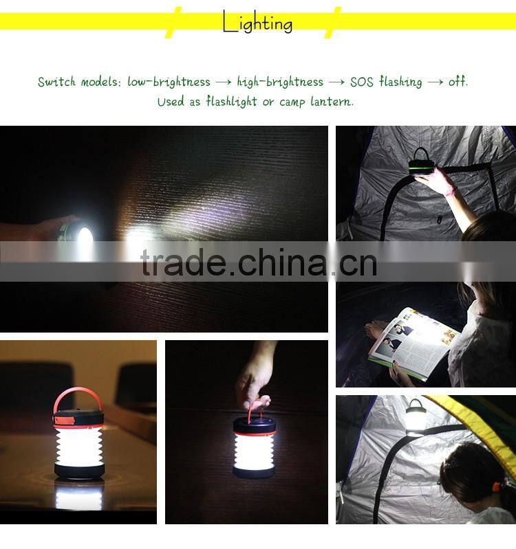 800mah Solar Power Bank LED Camping Lantern/ Collapsible Mobile Phone Charger Flashlight