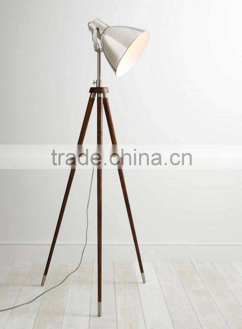 0403-13 a vintage and industrial feel a dark stained wood frame and steel details camera floor lamp