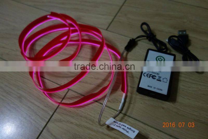 AAX2PCS Battery Clothing fabrics decorate "Polar light 2"2.3mm Single welt in center Orange EL WIRE