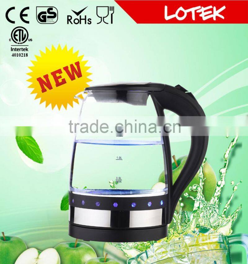 led light ring glass electric water kettle with 1.7L capacity