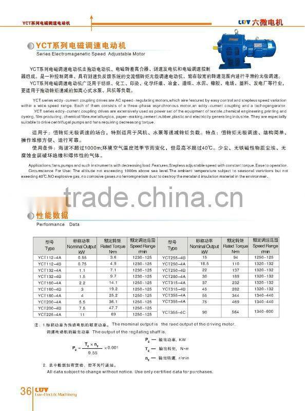 YCT Electromagnetic Speed Adjustable Motor YCT160-4B