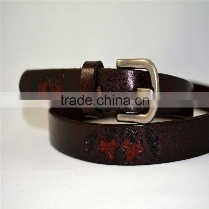 2.5CM genuine cowhide leather with flower pattern design for wemen belts
