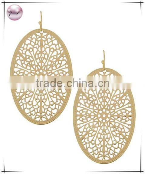 Matte Gold Tone Thin Metal Fish Hook Oval Dangle Earring Set
