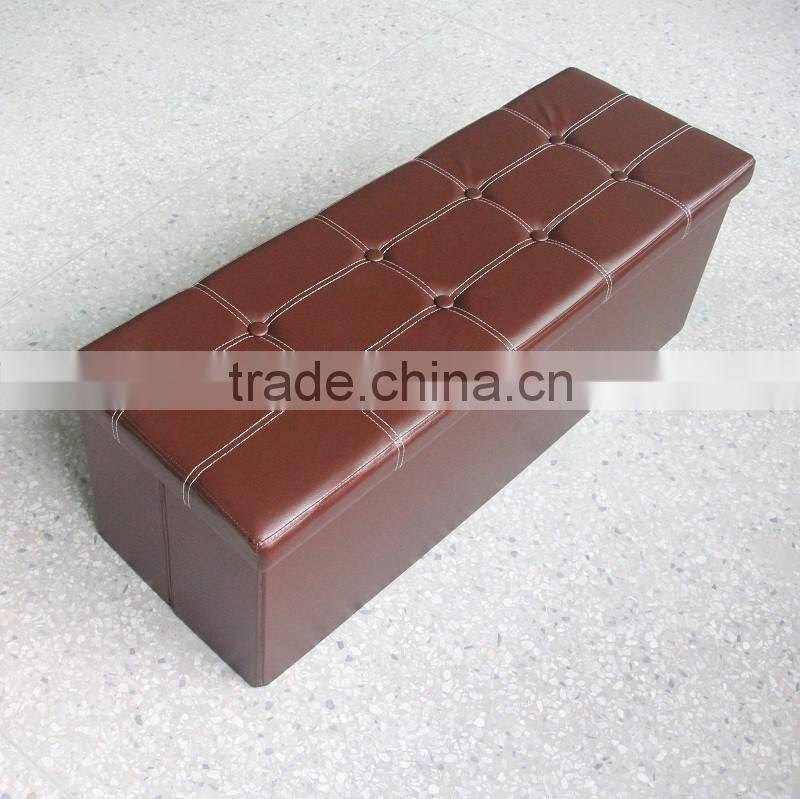 Faux Leather Folding Ottoman Storage Shoe Bench Armless, Chocolate 43.3"x15"x15"