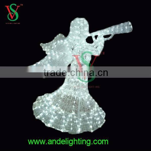 3D motif lighted white clear angel sculpt outdoor decoration led light