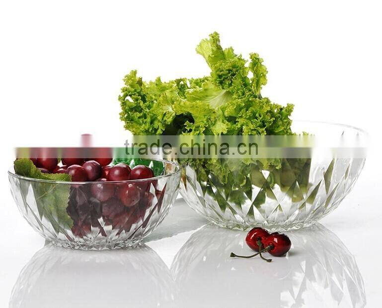 clear diamond deep glass bowl for kitchen salad /rice /fruit dish bowl