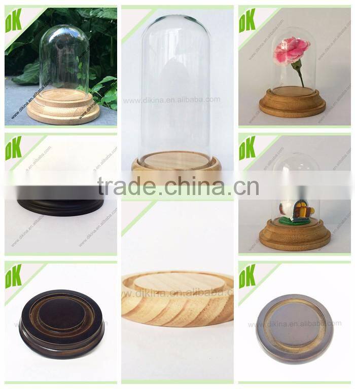 >_<High borosilicate Custom dome jar with wooden tray, cupcake stand covers, Cloche Cheese base Decorative Glass Terrarium Cover