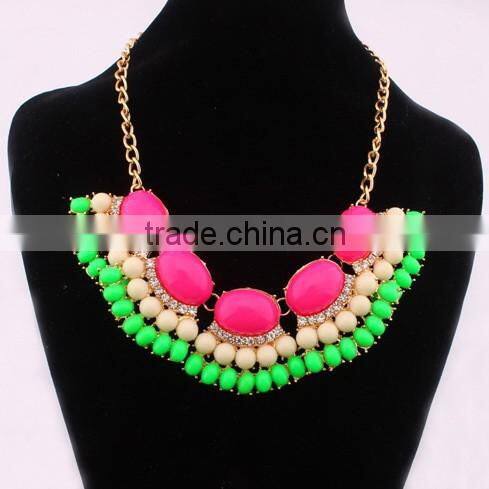 Top Quality Acrylic Multicolor Choker Vintage Pendant Statement Necklace Women Fashion Necklaces for Women 2014