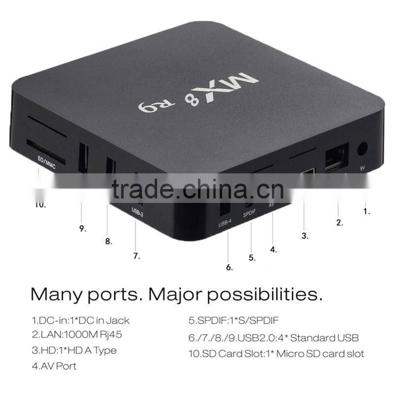 Full hd media player1GB/8GB MX8 android 4.4 android tv box RK3329 R9 MX8 Smart tv box