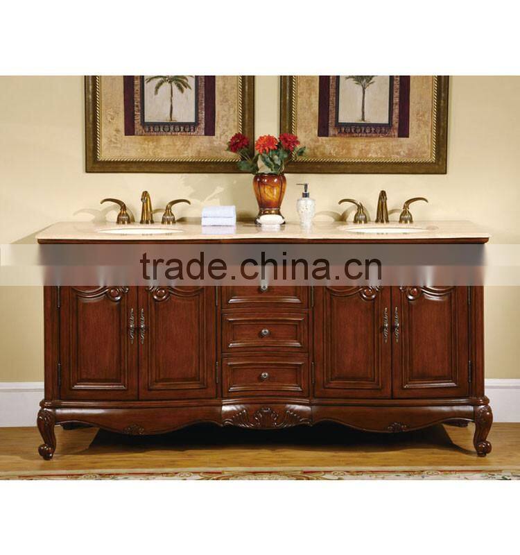 European Style Water-resistant Antique Bathroom Vanity Double Sinks