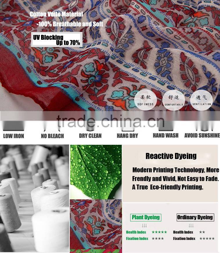 Large Fashion Girls Women Shawls and Stoles Scarf Wraps 100% Cotton Voile Hyacinthus Orientalis Pattern with Tassels Design