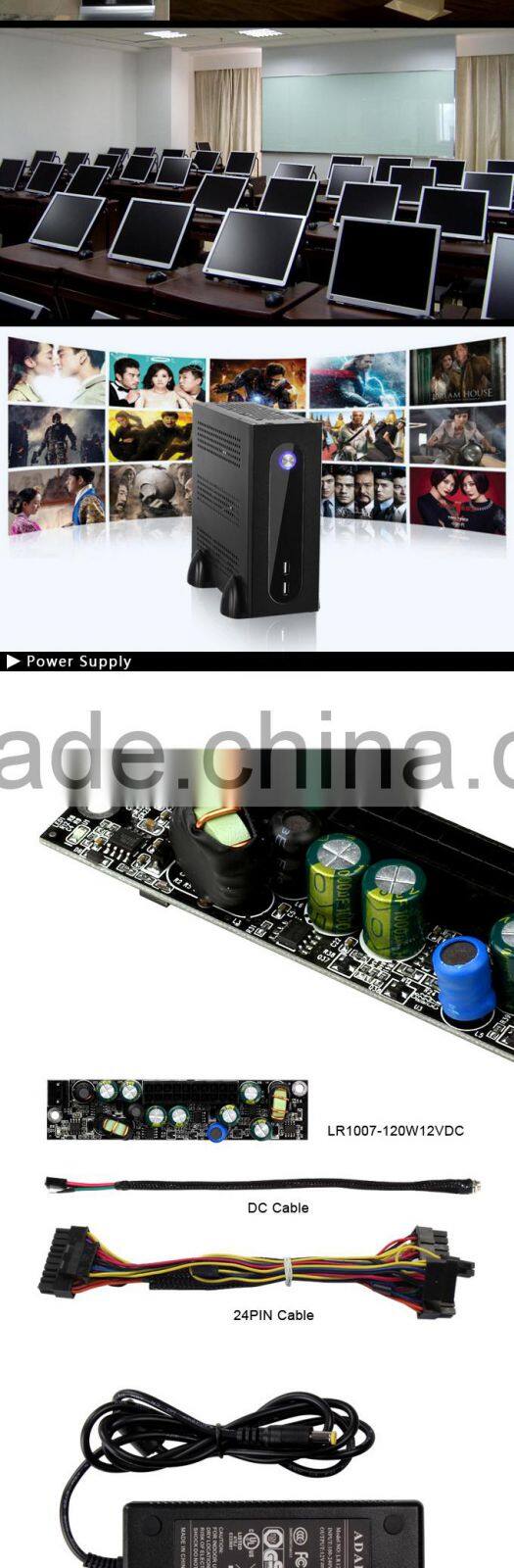 Realan G3 Thin Mini ITX Case With LR1007 120W DC Power Supply Module and 12V 5A AC Adapter