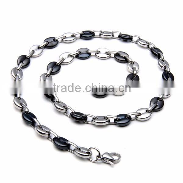 Yiwu Factory Stainless Steel Mens Jewelry Sets Two Tone Chain Necklace Black Vintage Bracelet