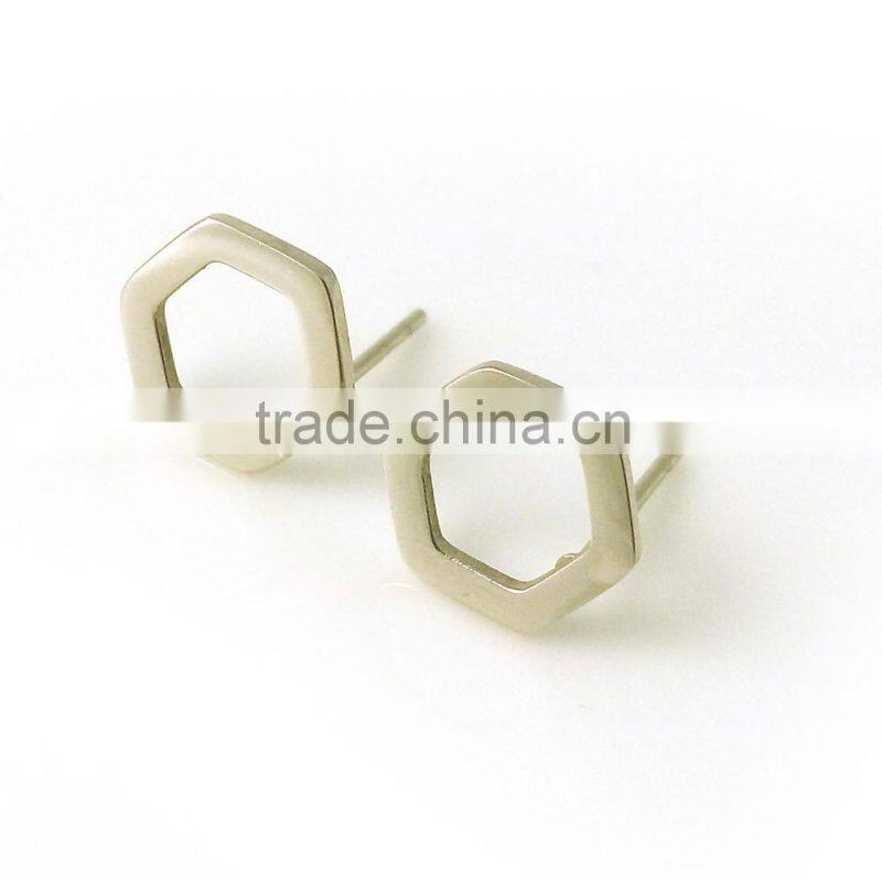 Fashion Women Surgical Steel Small Size Hexagon Earrings Stud