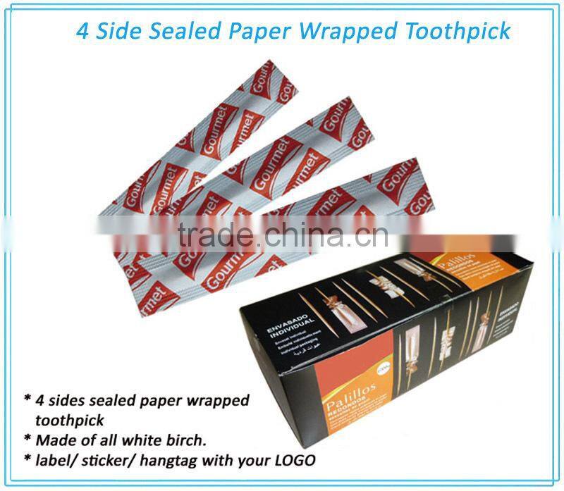 3 sides sealed paper wrapped wooden toothpick in China factory