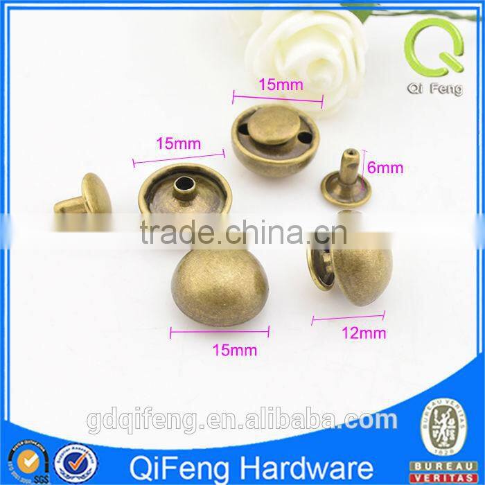 15mm*8mm*6mm antique brass mushroom shape rivets and stud for bags