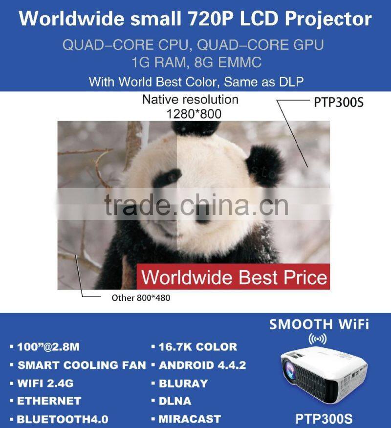 New arrival! World 1st 720P Android 4.4.2 HD LED small LCD Projector with Miracast WiFi Bluetooth 4.0 Bluray beamer