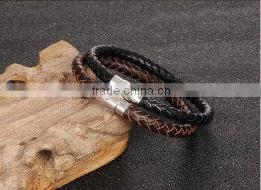 Fashion Jewelry Men Braided Leather Bracelet With Buckle