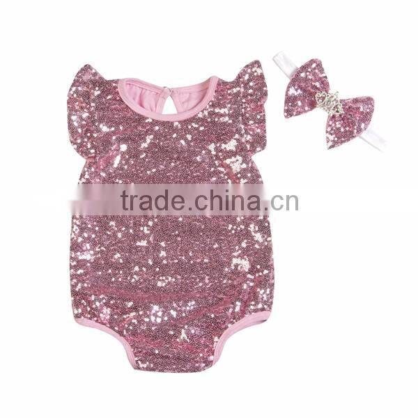 Wholesale price sequin romper for baby girl boutique clothing from Kapu craft