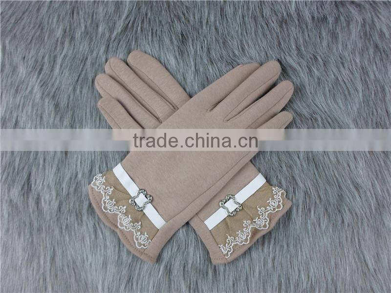 New Autumn Winter Womens Touch Screen Gloves Winter Knit Velvet Warm Gloves Mittens Lace Side Design