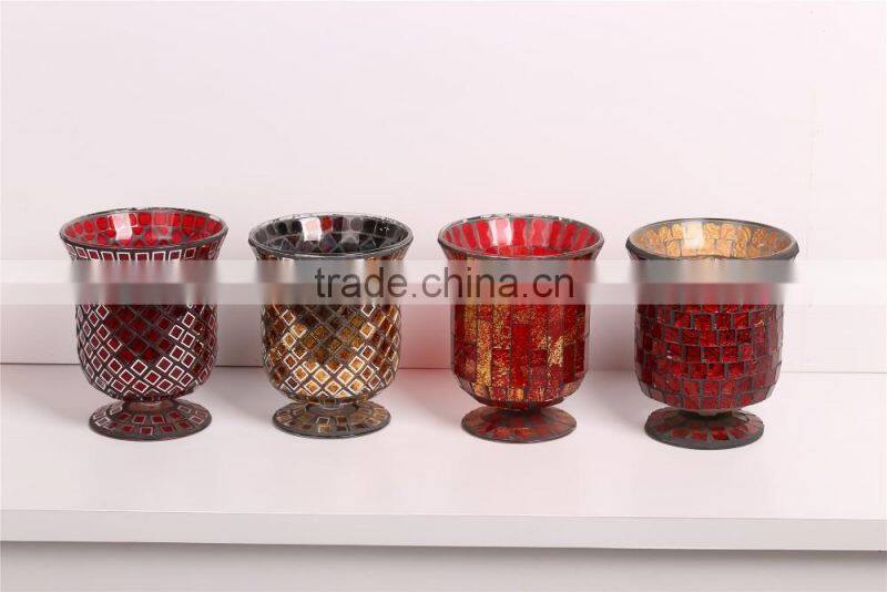 short stem storm lantern glass candle holder mosaic