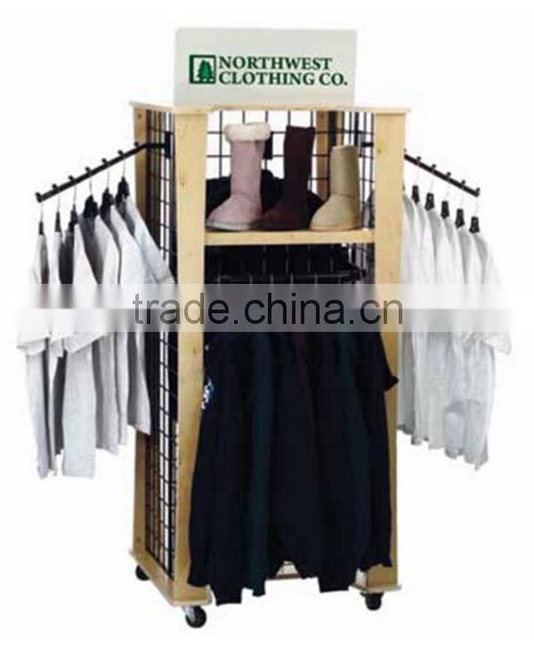 Promotion Free-standing Wood Retail Clothing Display Rack
