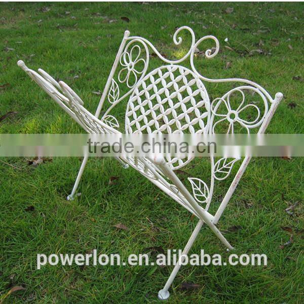 POWERLON Vintage antique white brush black metal magazine rack wrought iron home furniture