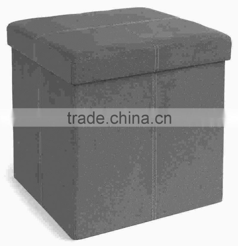 Foldable Storage Ottoman, 15 by 15 by 15-Inch, Grey Suede