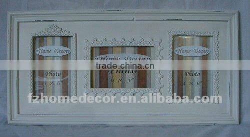 Handcrafted Big Rustic Wall Hanging White Color Wooden Triple Picture Frame for Picture Size 6" X 4"