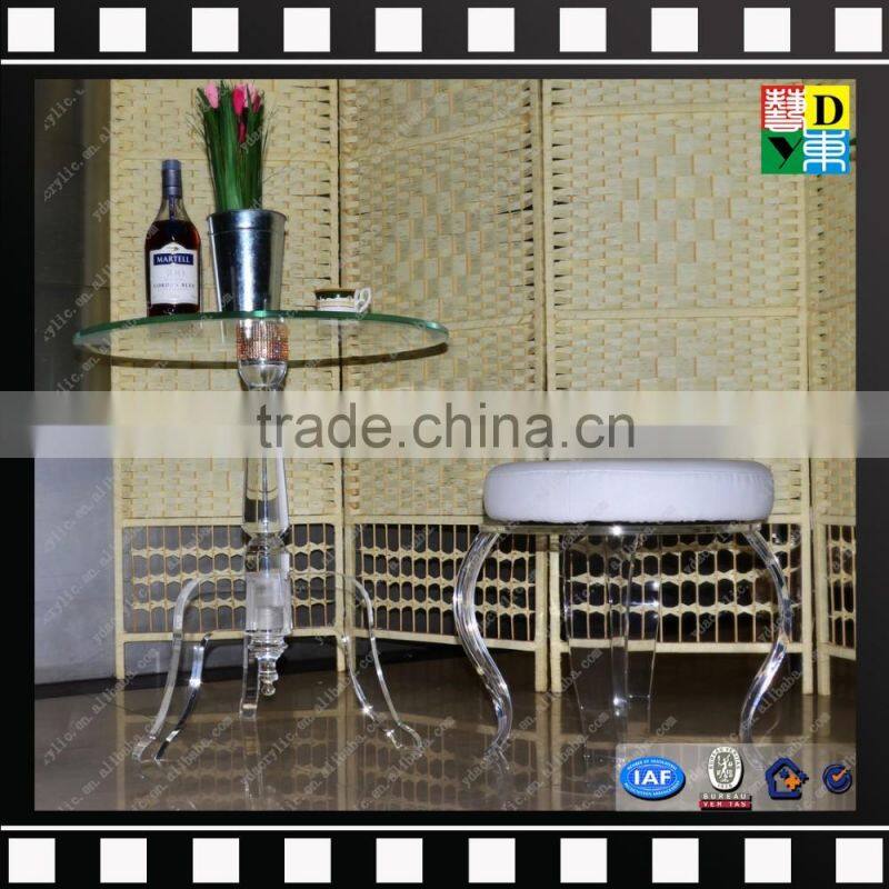 Clear acrylic small round coffee table glass and marble base cafe table from shenzhen yidong